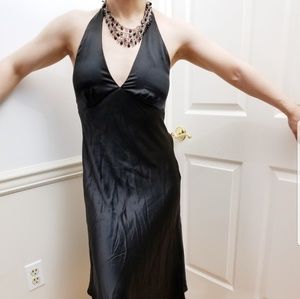 100% Silk+Metal Halter Dress (built-in necklace)